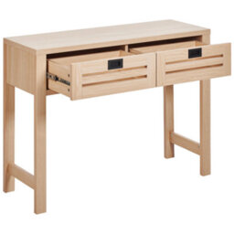 Wyld And Coco Noblewood Console Table 100 X 32 Cm Light Brown Manufactured Wood Two Drawers Black Handles Boho Modern - thumbnail 5