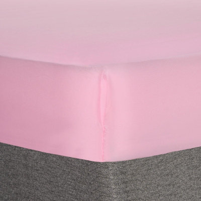 Ohs Plain Dyed Fitted Bed Sheets Non-Iron, Pink - Double - image 1