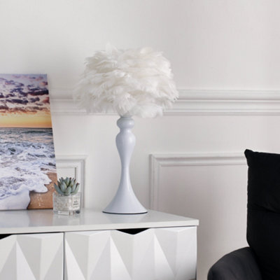 Darphe Naturally Feather Lampshade Table Lamp, White Metal Lamp Base Feather Lamp - image 1