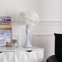 Darphe Naturally Feather Lampshade Table Lamp, White Metal Lamp Base Feather Lamp - thumbnail 1