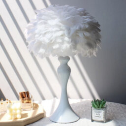 Darphe Naturally Feather Lampshade Table Lamp, White Metal Lamp Base Feather Lamp - thumbnail 3