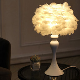 Darphe Naturally Feather Lampshade Table Lamp, White Metal Lamp Base Feather Lamp - thumbnail 2