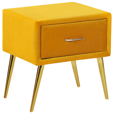 Beliani 1 Drawer Bedside Table Flayat Velvet Mustard - image 1