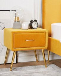 Beliani 1 Drawer Bedside Table Flayat Velvet Mustard - thumbnail 2