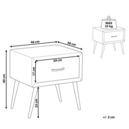Beliani 1 Drawer Bedside Table Flayat Velvet Mustard - thumbnail 3