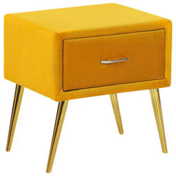 Beliani 1 Drawer Bedside Table Flayat Velvet Mustard - thumbnail 1