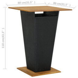 Berkfield Bar Table Black 80X80X110 Cm Poly Rattan And Solid Acacia Wood - thumbnail 6