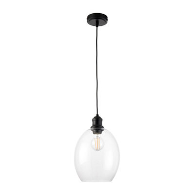 First Choice Lighting Blakely - Matt Black Retro Pendant Light With Clear Glass Shade - image 1