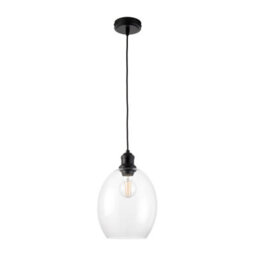 First Choice Lighting Blakely - Matt Black Retro Pendant Light With Clear Glass Shade