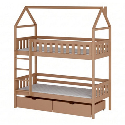 Arte Gaja Wooden Bunk Bed With Storage - Cinnamon - Foam Mattresses Included - 90 X 190Cm - image 1