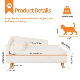 Soft Plush Cat Dog Sofa Bed Elevated Lazy Couch With Cosy Cushion Mat And Pillow Large - 80 X 50 X 39Cm - thumbnail 2