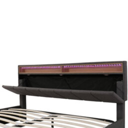 Abrihome Grey Linen Super King Bed With Led Lights, Hydraulic Storage, Drawers & Fold-Away Foam Headboard - thumbnail 5