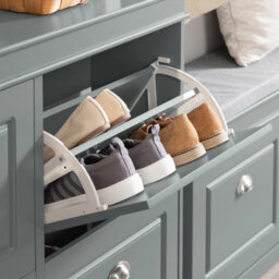 Sobuy Shoe Cabinet With 4 Flip Doors 41.3X9.4X32.7 Inch Fsr79-Hg - Gray - thumbnail 4