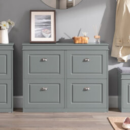 Sobuy Shoe Cabinet With 4 Flip Doors 41.3X9.4X32.7 Inch Fsr79-Hg - Gray - thumbnail 7
