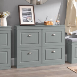 Sobuy Shoe Cabinet With 4 Flip Doors 41.3X9.4X32.7 Inch Fsr79-Hg - Gray - thumbnail 2