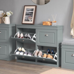 Sobuy Shoe Cabinet With 4 Flip Doors 41.3X9.4X32.7 Inch Fsr79-Hg - Gray - thumbnail 8