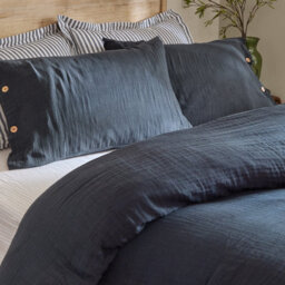 Yard Lark Muslin 100% Cotton Duvet Cover Set, Single, Navy - thumbnail 2