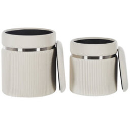 Beliani Off-White Velvet Pouffe Set Of 2 With Glossy Metal Bands And Hidden Storage - thumbnail 3
