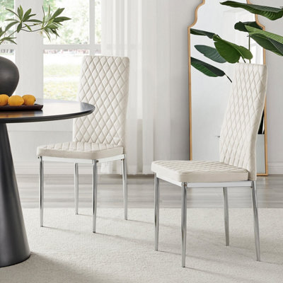 Furniturebox Uk 4X Milan Cream Hatched Velvet Dining Chairs Silver Legs - image 1