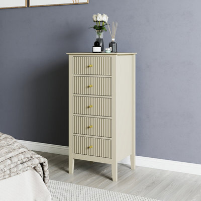 Melody Maison Tall 5 Drawer Bedside Table - Hales Taupe Range - image 1