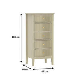 Melody Maison Tall 5 Drawer Bedside Table - Hales Taupe Range - thumbnail 7