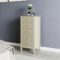 Melody Maison Tall 5 Drawer Bedside Table - Hales Taupe Range - thumbnail 1