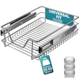 Casaria 3X Pull Out Telescopic Kitchen Drawer, For 40Cm Units - 36Cm Internal Cabinet Dimensions, Chrome-Plated, 20Kg Load - thumbnail 1