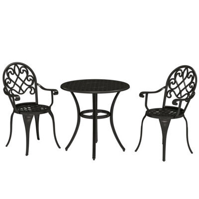 3Pcs Bistro Set, Aluminium Garden Table And Chairs Black - image 1