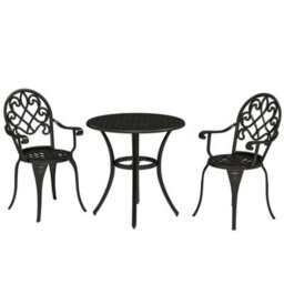 3Pcs Bistro Set, Aluminium Garden Table And Chairs Black - thumbnail 1