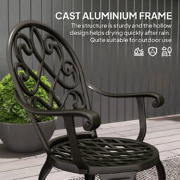 3Pcs Bistro Set, Aluminium Garden Table And Chairs Black - thumbnail 6
