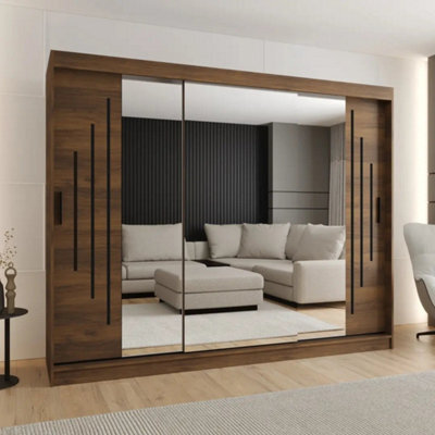 Arte Rubino Y2 Oak Walnut 3 Door Sliding Wardrobe 250Cm With Mirror Door - image 1