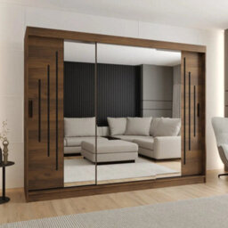 Arte Rubino Y2 Oak Walnut 3 Door Sliding Wardrobe 250Cm With Mirror Door - thumbnail 1