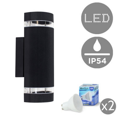 Valuelights Ryston Aluminium Outdoor Ip54 Rated Black Ribbed Contrasting Glass Shade Wall Light Fitting With 5W Gu10 Led Bulbs - image 1
