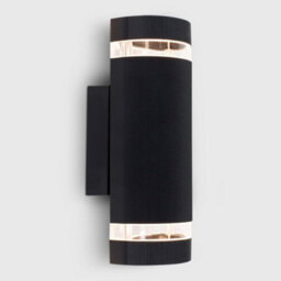 Valuelights Ryston Aluminium Outdoor Ip54 Rated Black Ribbed Contrasting Glass Shade Wall Light Fitting With 5W Gu10 Led Bulbs - thumbnail 2