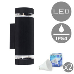 Valuelights Ryston Aluminium Outdoor Ip54 Rated Black Ribbed Contrasting Glass Shade Wall Light Fitting With 5W Gu10 Led Bulbs
