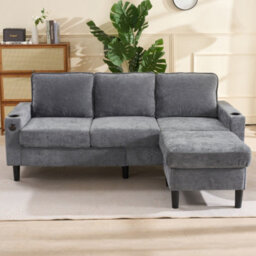 Btm L Shaped Couch Sofa, Corner Sofa 3 Seater Sofa, Sectional Sofa Couches With Usb, Cup Holder, For Apartment Living Room (Grey) - thumbnail 3