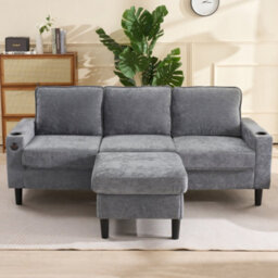 Btm L Shaped Couch Sofa, Corner Sofa 3 Seater Sofa, Sectional Sofa Couches With Usb, Cup Holder, For Apartment Living Room (Grey) - thumbnail 7