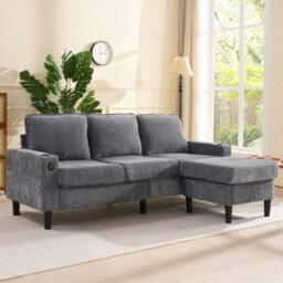 Btm L Shaped Couch Sofa, Corner Sofa 3 Seater Sofa, Sectional Sofa Couches With Usb, Cup Holder, For Apartment Living Room (Grey) - thumbnail 1
