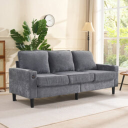 Btm L Shaped Couch Sofa, Corner Sofa 3 Seater Sofa, Sectional Sofa Couches With Usb, Cup Holder, For Apartment Living Room (Grey) - thumbnail 5