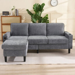 Btm L Shaped Couch Sofa, Corner Sofa 3 Seater Sofa, Sectional Sofa Couches With Usb, Cup Holder, For Apartment Living Room (Grey) - thumbnail 4