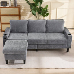 Btm L Shaped Couch Sofa, Corner Sofa 3 Seater Sofa, Sectional Sofa Couches With Usb, Cup Holder, For Apartment Living Room (Grey) - thumbnail 8