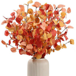CLEFFNS 10 Bunches Artificial Fall Eucalyptus Stems Leaves, 24Inch Autumn Faux Eucalyptus Plant Fake Silk Foliage For Autumn Decorations - thumbnail 1
