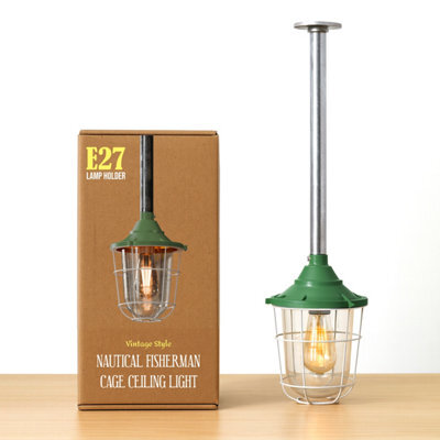 Industrial Pendant Light Fitting E27 Base Galvanized Steel Metal Cage Hanging Conduit Lighting Green - image 1