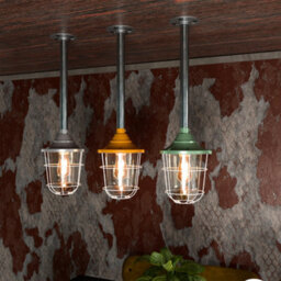 Industrial Pendant Light Fitting E27 Base Galvanized Steel Metal Cage Hanging Conduit Lighting Green - thumbnail 5