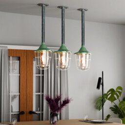 Industrial Pendant Light Fitting E27 Base Galvanized Steel Metal Cage Hanging Conduit Lighting Green - thumbnail 6
