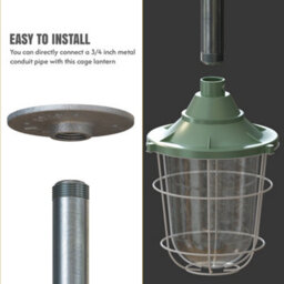 Industrial Pendant Light Fitting E27 Base Galvanized Steel Metal Cage Hanging Conduit Lighting Green - thumbnail 4