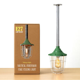 Industrial Pendant Light Fitting E27 Base Galvanized Steel Metal Cage Hanging Conduit Lighting Green - thumbnail 1