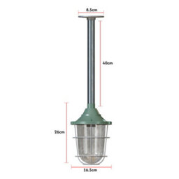 Industrial Pendant Light Fitting E27 Base Galvanized Steel Metal Cage Hanging Conduit Lighting Green - thumbnail 3