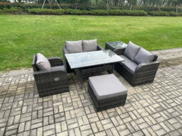 Fimous Lounge Rattan Sofa Set Outdoor Garden Furniture Oblong Rectangular Dining Table With Chairs Big Footstool Side Table - thumbnail 2
