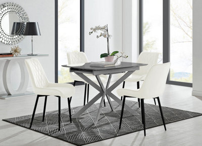 Furniturebox Uk Lira 100Cm Grey Metal Extending Dining Table & 4 Cream Pesaro Black Leg Chairs - image 1